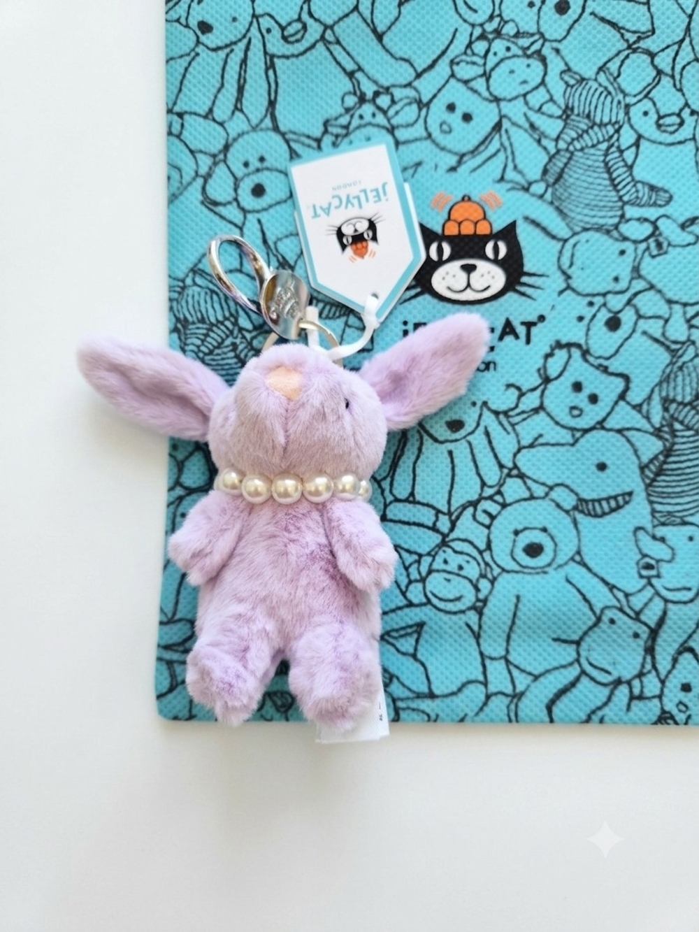 Jellycat Lavender Bunny Bag Charm With Pearl Necklace